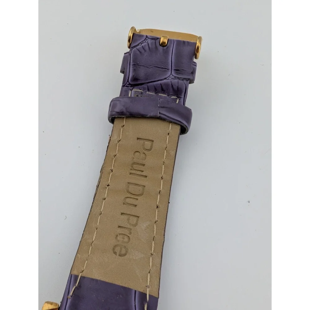 Paul Du Pree Watch Women 37mm Gold Case Purple Leather‎ Band- New Battery
